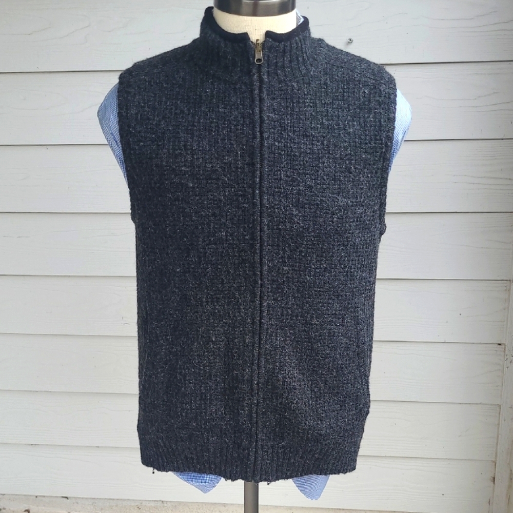 PENDLETON Dark Grey Knit Washable Wool Medium Mens Full Zip Vest‎